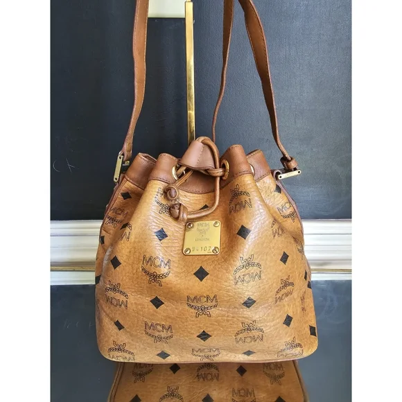 MCM Cognac Visetos Coated Canvas Heritage Drawstring Bag - Picture 5 of 13